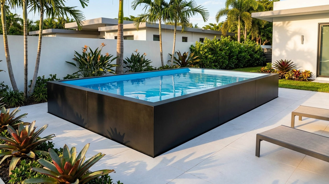 12 x 16 Midnight Black Aqua Blue Architectural Pool