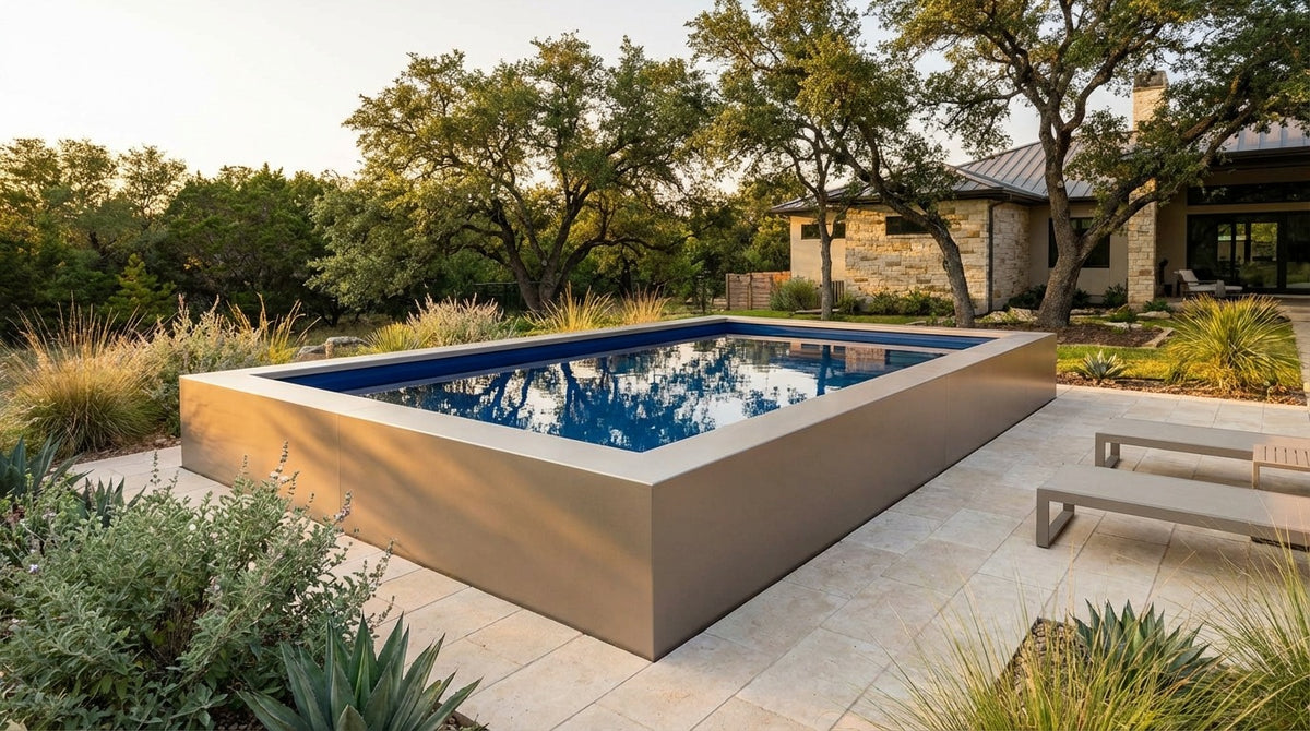 12 x 20 Champagne Mist Deep Sea Blue Architectural Pool