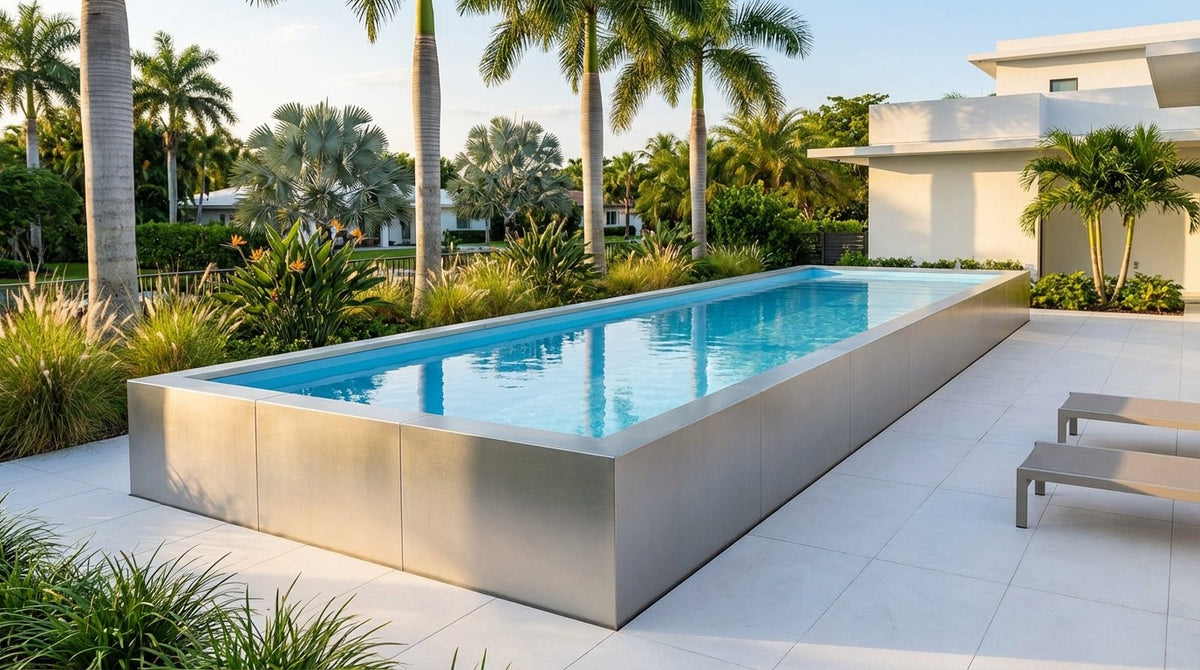 12 x 44 Platinum Silver Aqua Blue Architectural Pool