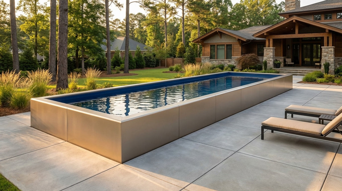 12 x 48 Champagne Mist Deep Sea Blue Architectural Pool