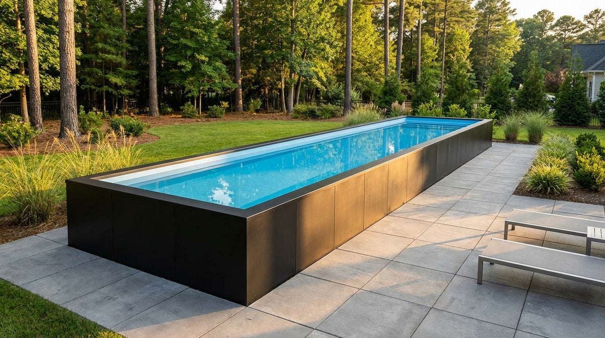 12 x 52 Midnight Black Aqua Blue Architectural Pool