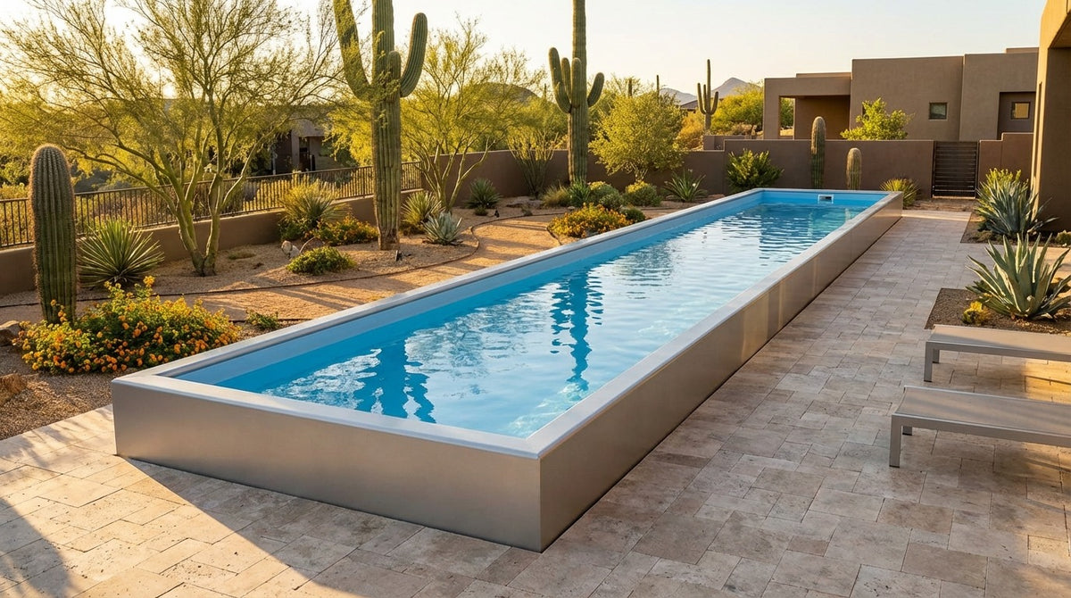 12 x 52 Platinum Silver Aqua Blue Architectural Pool