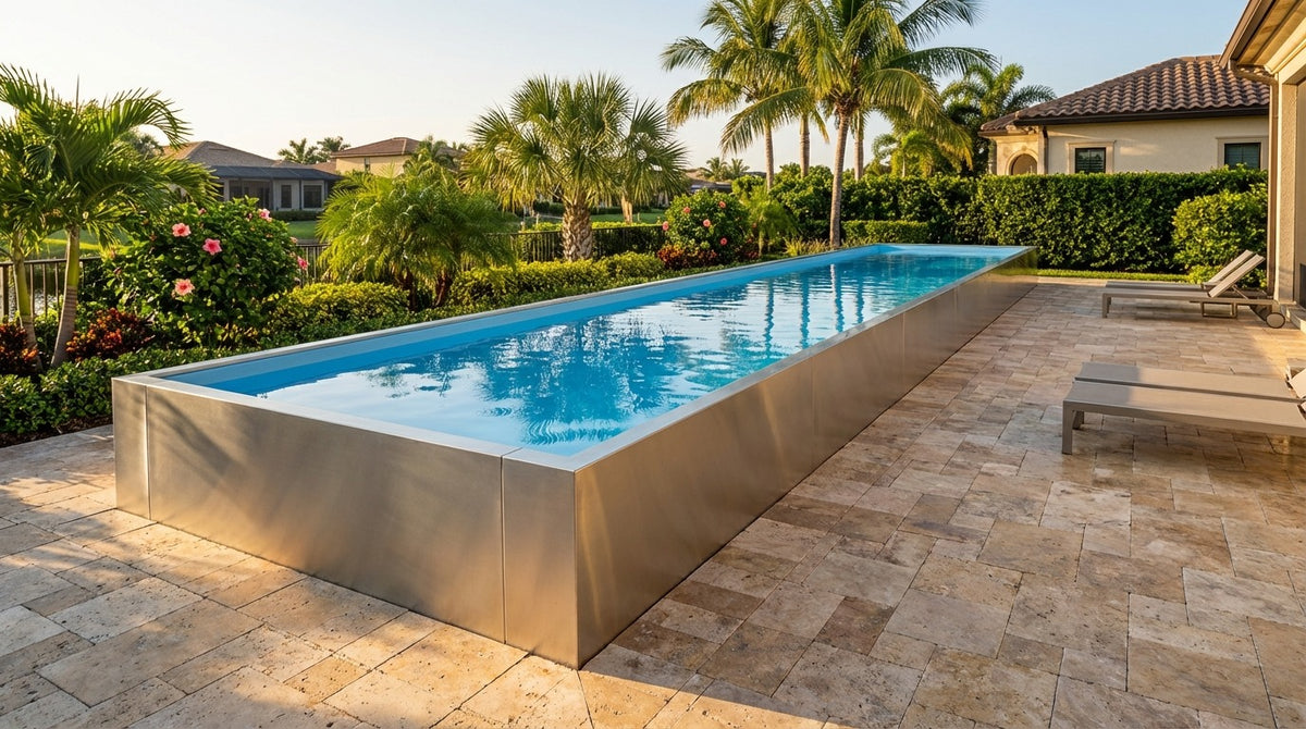 12 x 56 Platinum Silver Aqua Blue Architectural Pool