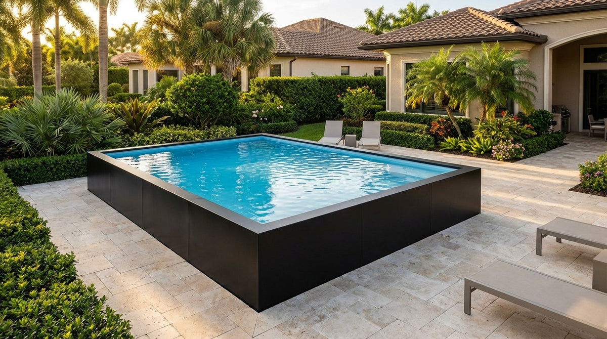 16 x 20 Midnight Black Aqua Blue Architectural Pool