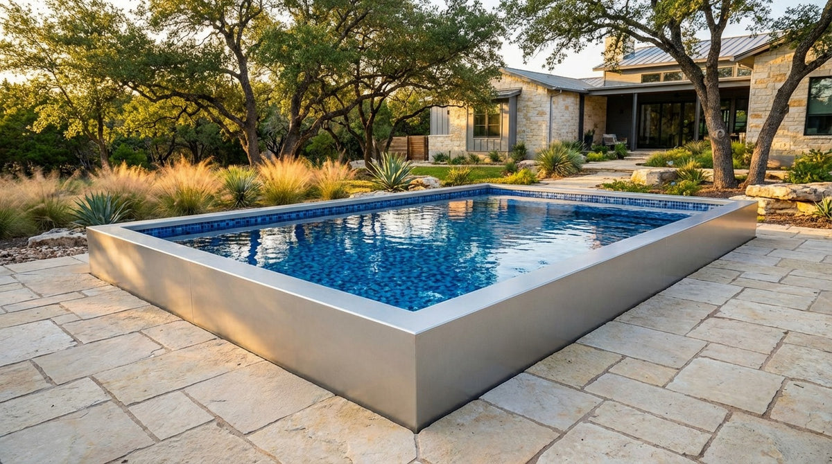 16 x 20 Platinum Silver Mystic Blue Architectural Pool