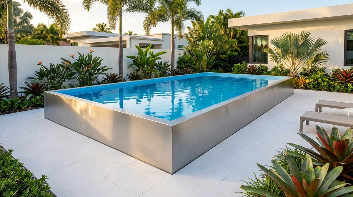 16 x 24 Platinum Silver Aqua Blue Architectural Pool