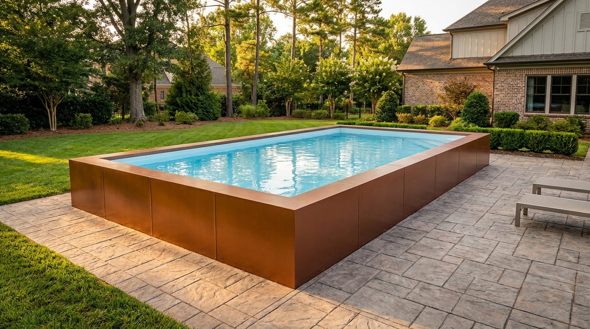 16 x 28 Espresso Copper Aqua Blue Architectural Pool
