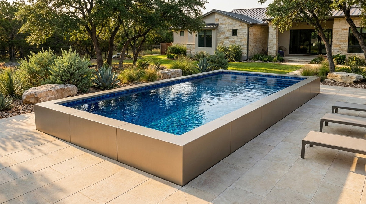 16 x 32 Champagne Mist Mystic Blue Architectural Pool
