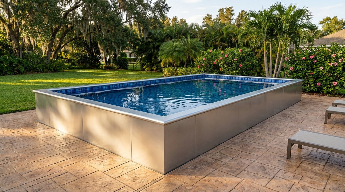 16 x 32 Platinum Silver Mystic Blue Architectural Pool