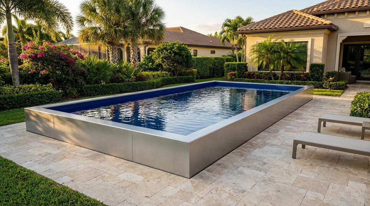 16 x 32 Platinum Silver Deep Sea Blue Architectural Pool