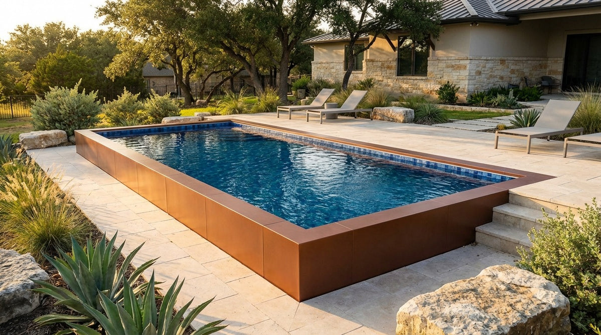 16 x 36 Espresso Copper Mystic Blue Architectural Pool