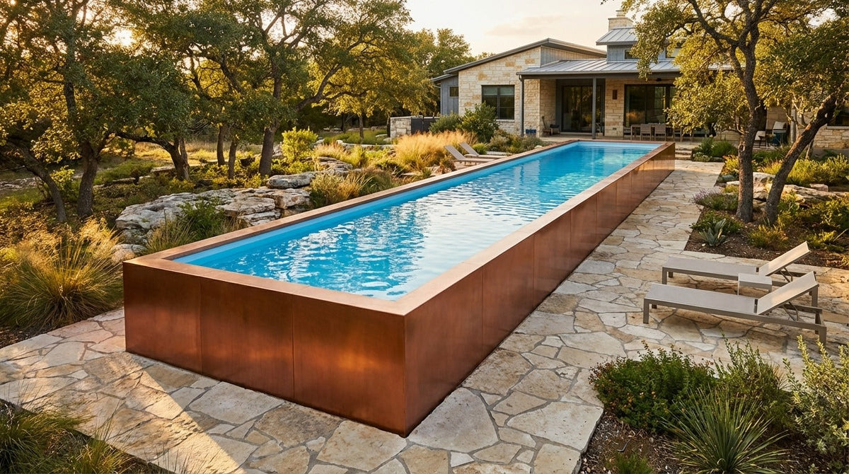 16 x 60 Espresso Copper Aqua Blue Architectural Pool