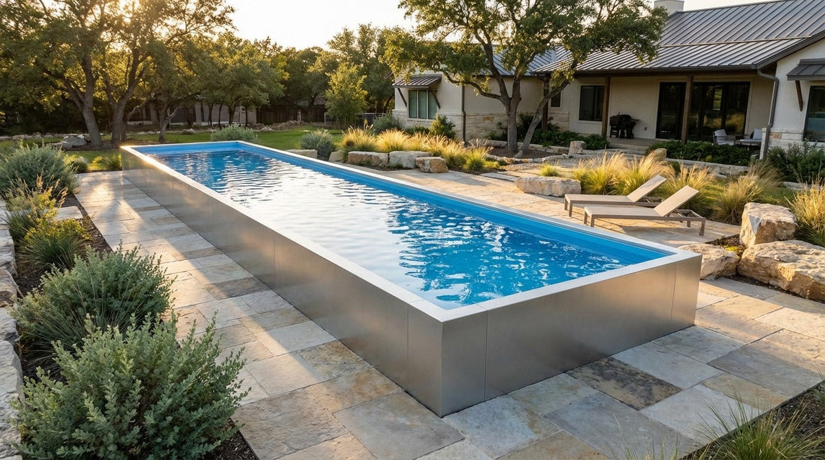 16 x 60 Platinum Silver Aqua Blue Architectural Pool