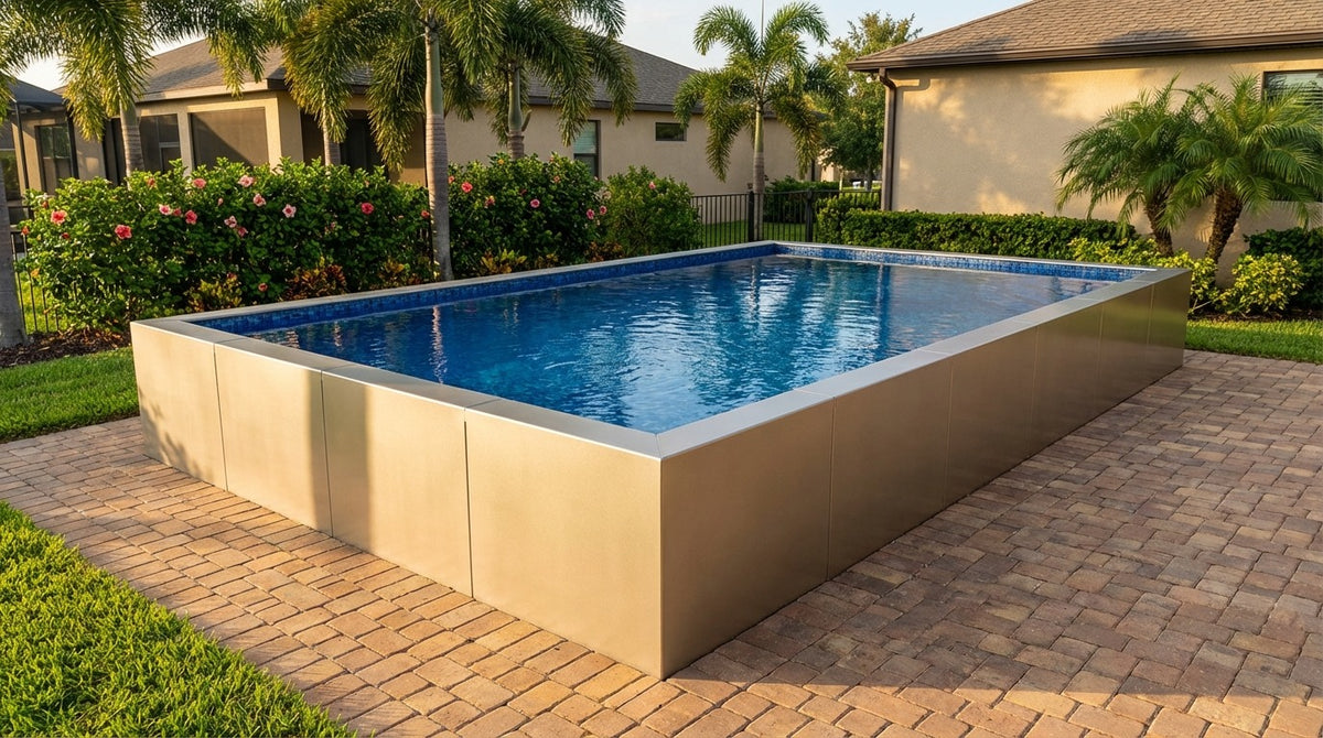 20 x 28 Champagne Mist Mystic Blue Architectural Pool