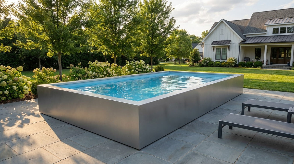 8 x 16 Platinum Silver Aqua Blue Architectural Pool