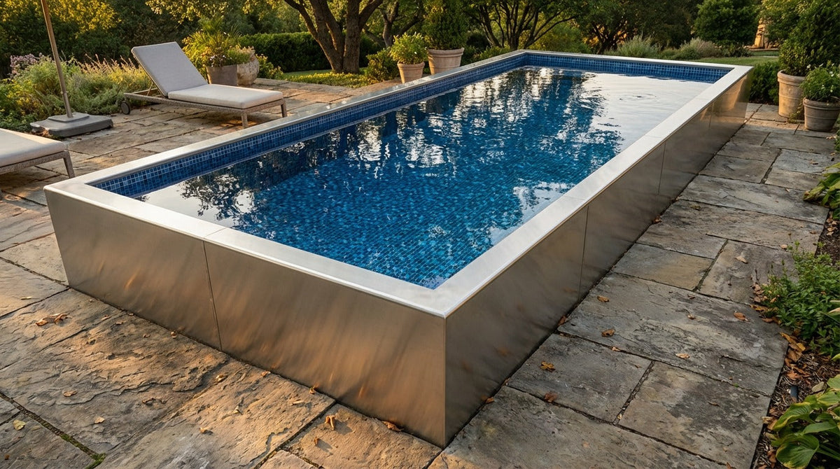 8 x 20 Platinum Silver Mystic Blue Architectural Pool