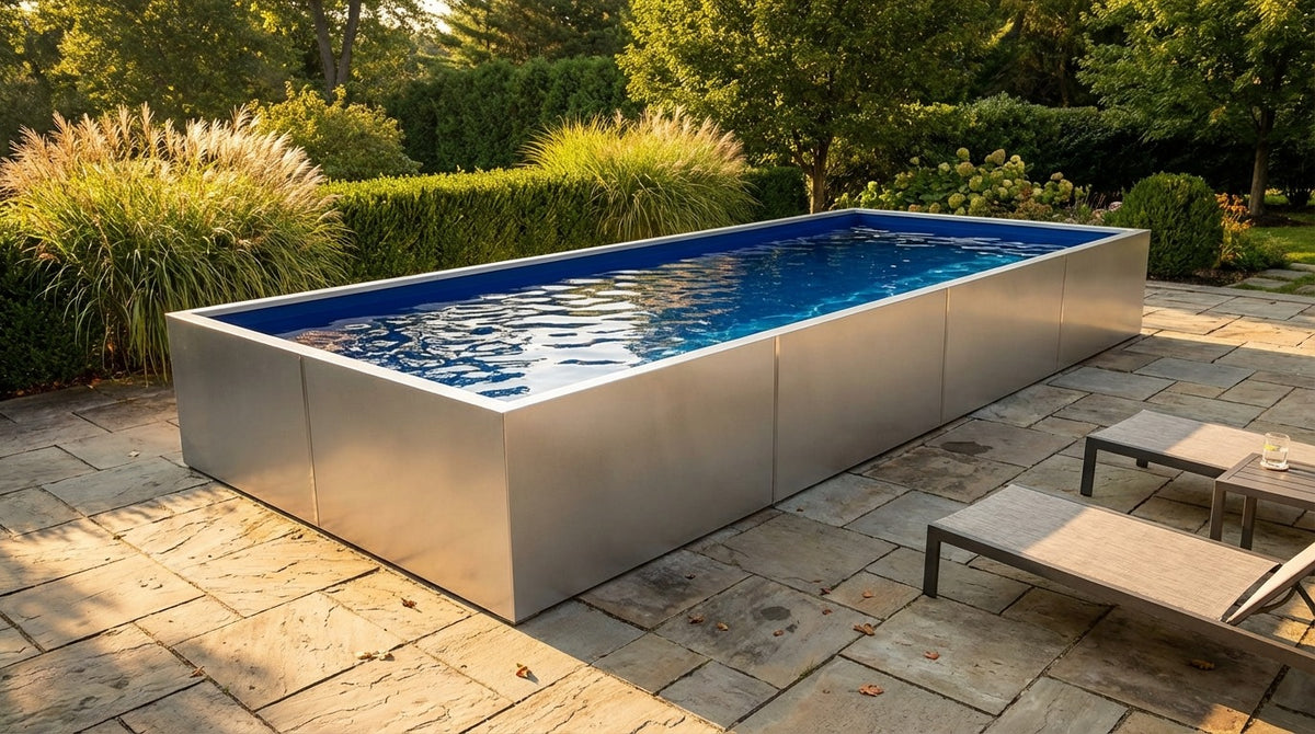 8 x 20 Platinum Silver Deep Sea Blue Architectural Pool