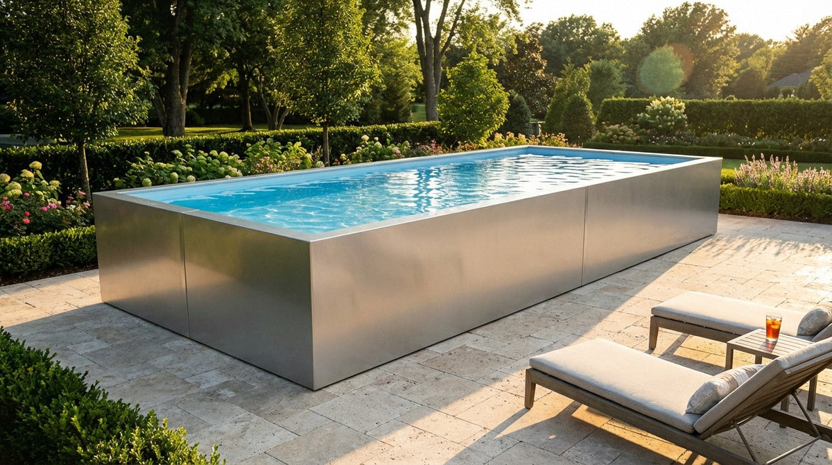 8 x 20 Platinum Silver Aqua Blue Architectural Pool