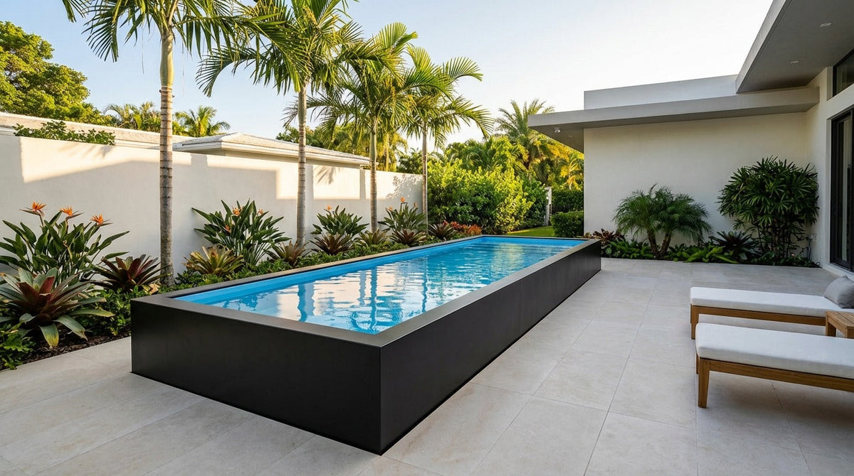 8 x 24 Midnight Black Aqua Blue Architectural Pool