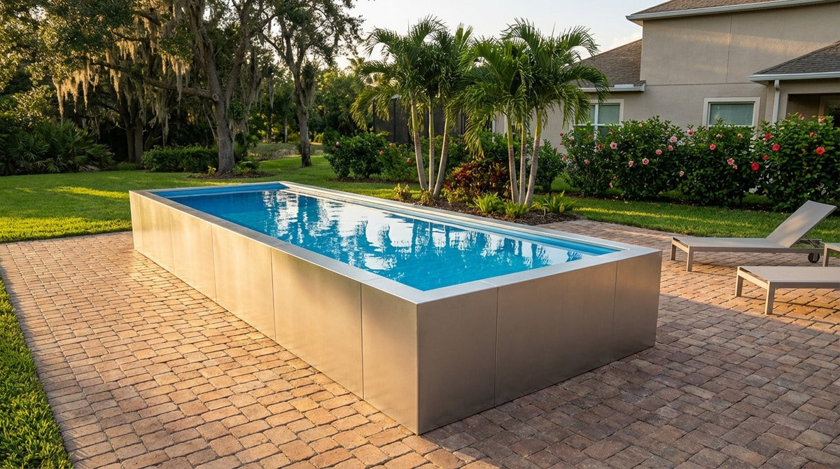 8 x 24 Platinum Silver Aqua Blue Architectural Pool