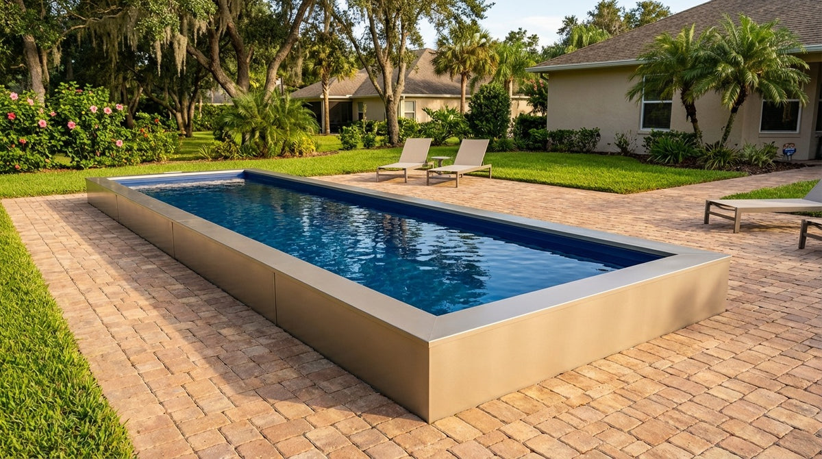 8 x 28 Champagne Mist Deep Sea Blue Architectural Pool