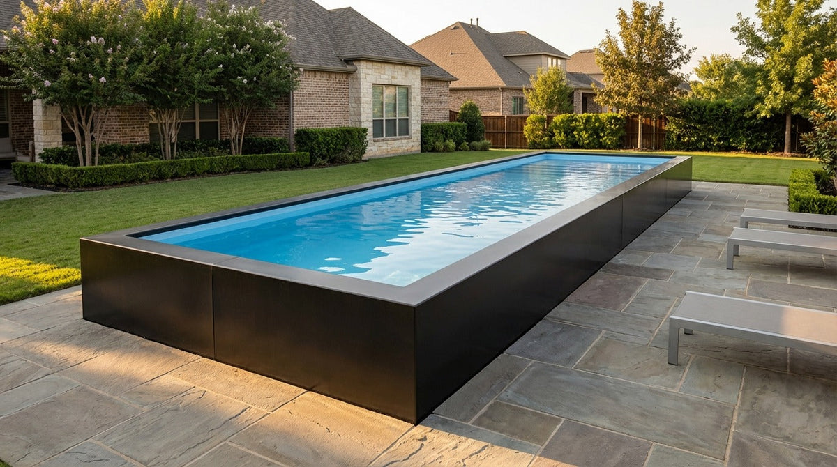 8 x 28 Midnight Black Aqua Blue Architectural Pool