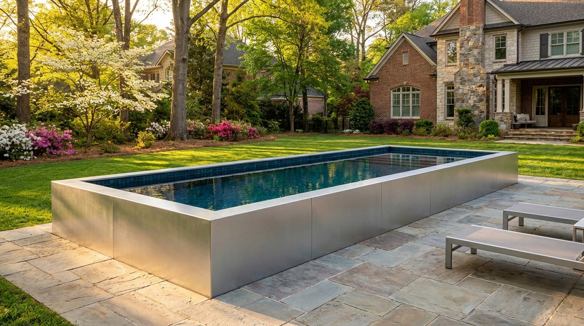 8 x 28 Platinum Silver Black Sapphire Architectural Pool