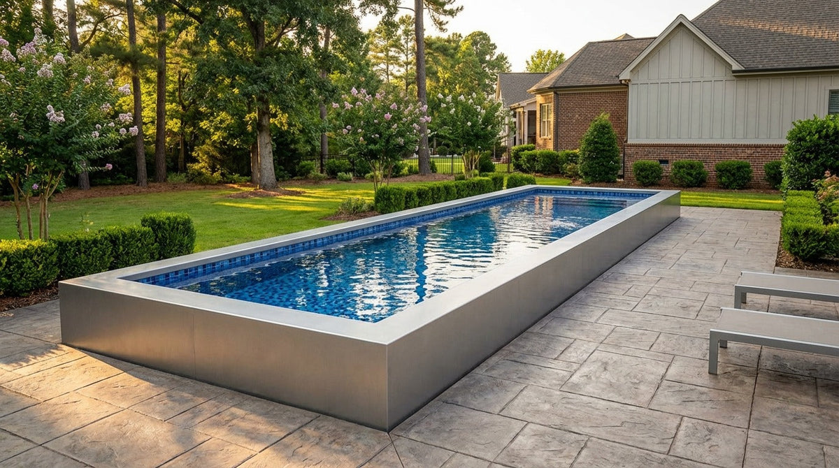 8 x 28 Platinum Silver Mystic Blue Architectural Pool