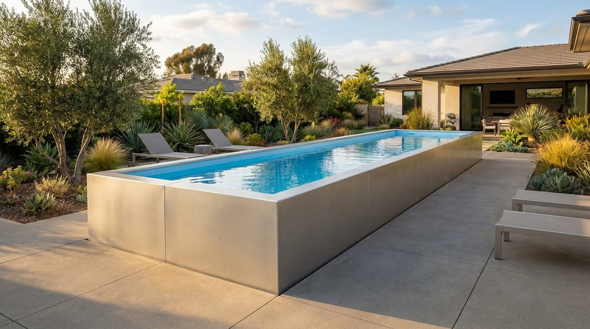 8 x 28 Platinum Silver Aqua Blue Architectural Pool