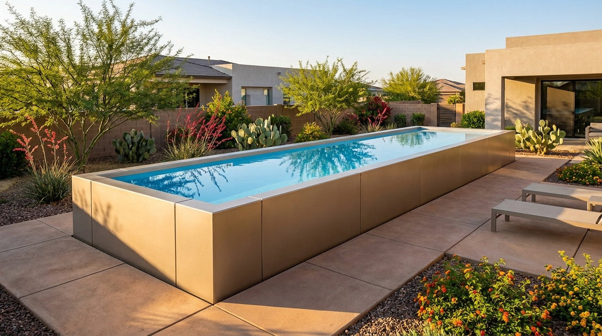 8 x 32 Champagne Mist Aqua Blue Architectural Pool