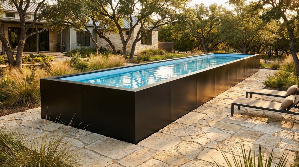 8 x 32 Midnight Black Aqua Blue Architectural Pool