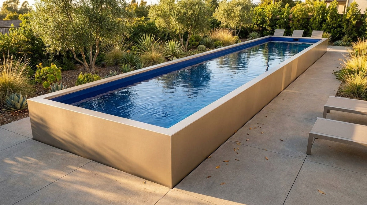 8 x 44 Champagne Mist Deep Sea Blue Architectural Pool