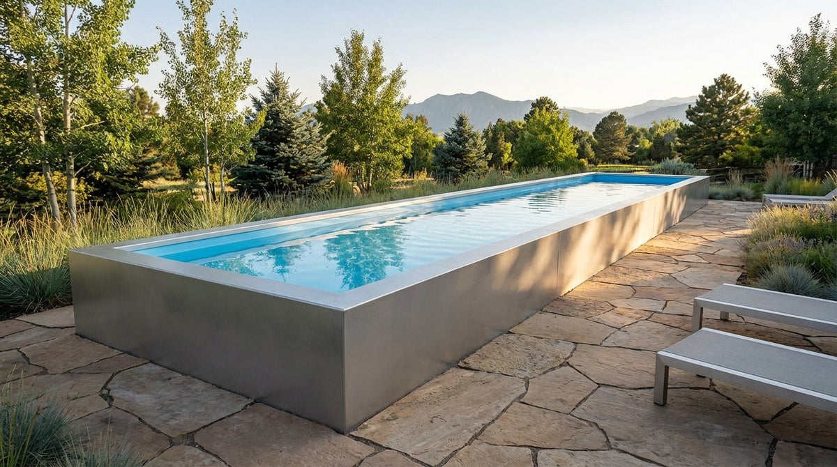 8 x 48 Platinum Silver Aqua Blue Architectural Pool