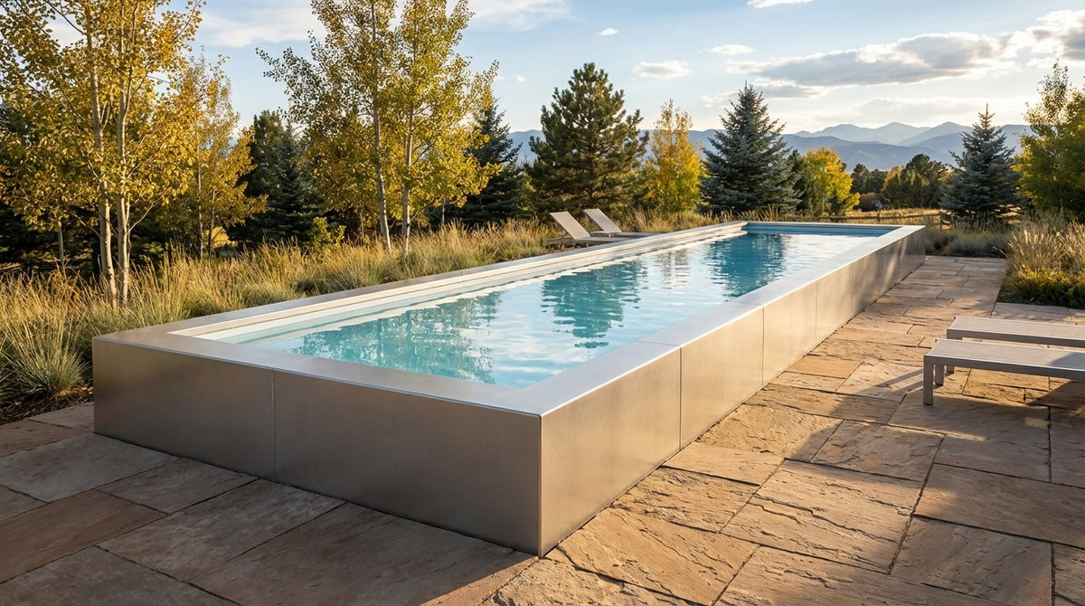 8 x 56 Platinum Silver Aqua Blue Architectural Pool